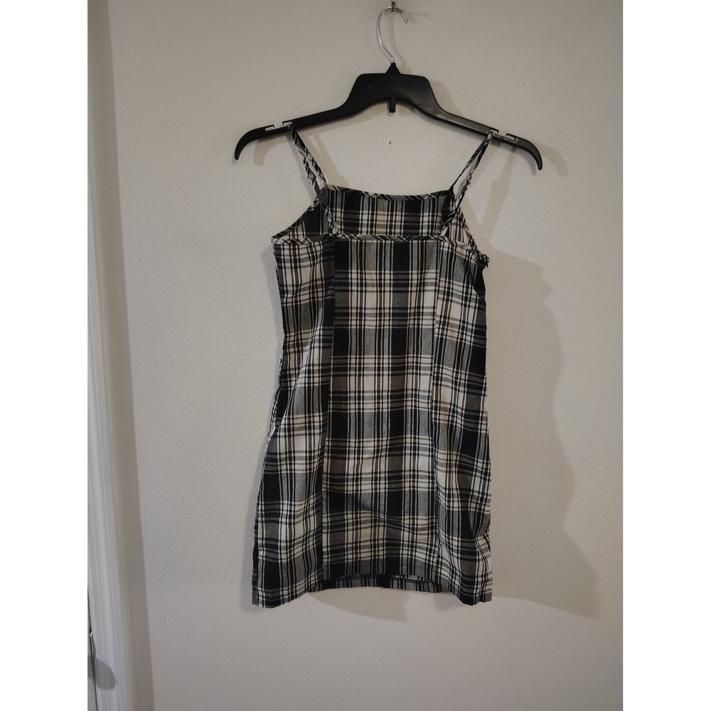 Romwe Womens Black White Plaid Mini Dress Spaghetti‎ Strap Bodycon Small